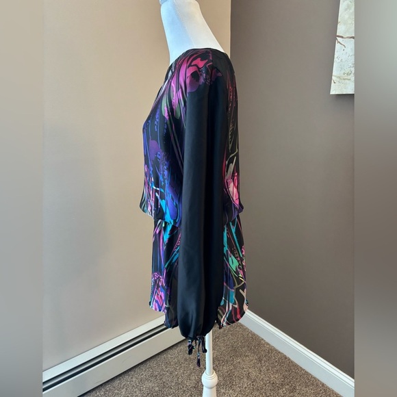 Bisou Bisou Abstract Print Tunic Blouse Sheer Sleeves Size S - Picture 7 of 9